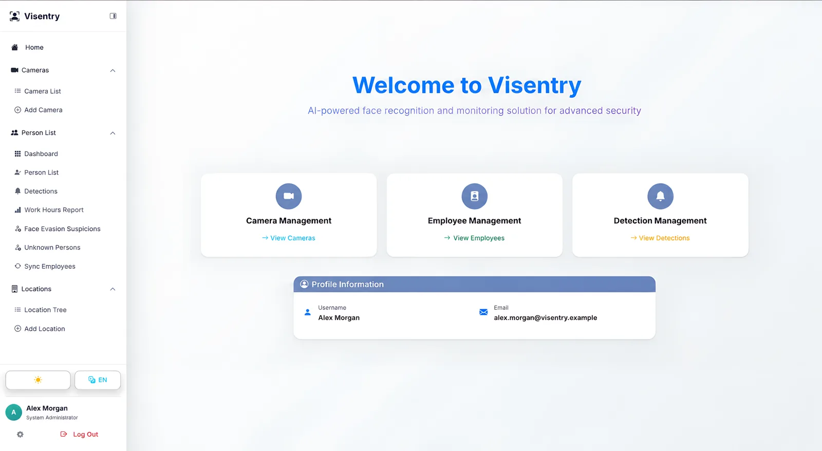 Visentry Enterprise güvenlik operasyon paneli